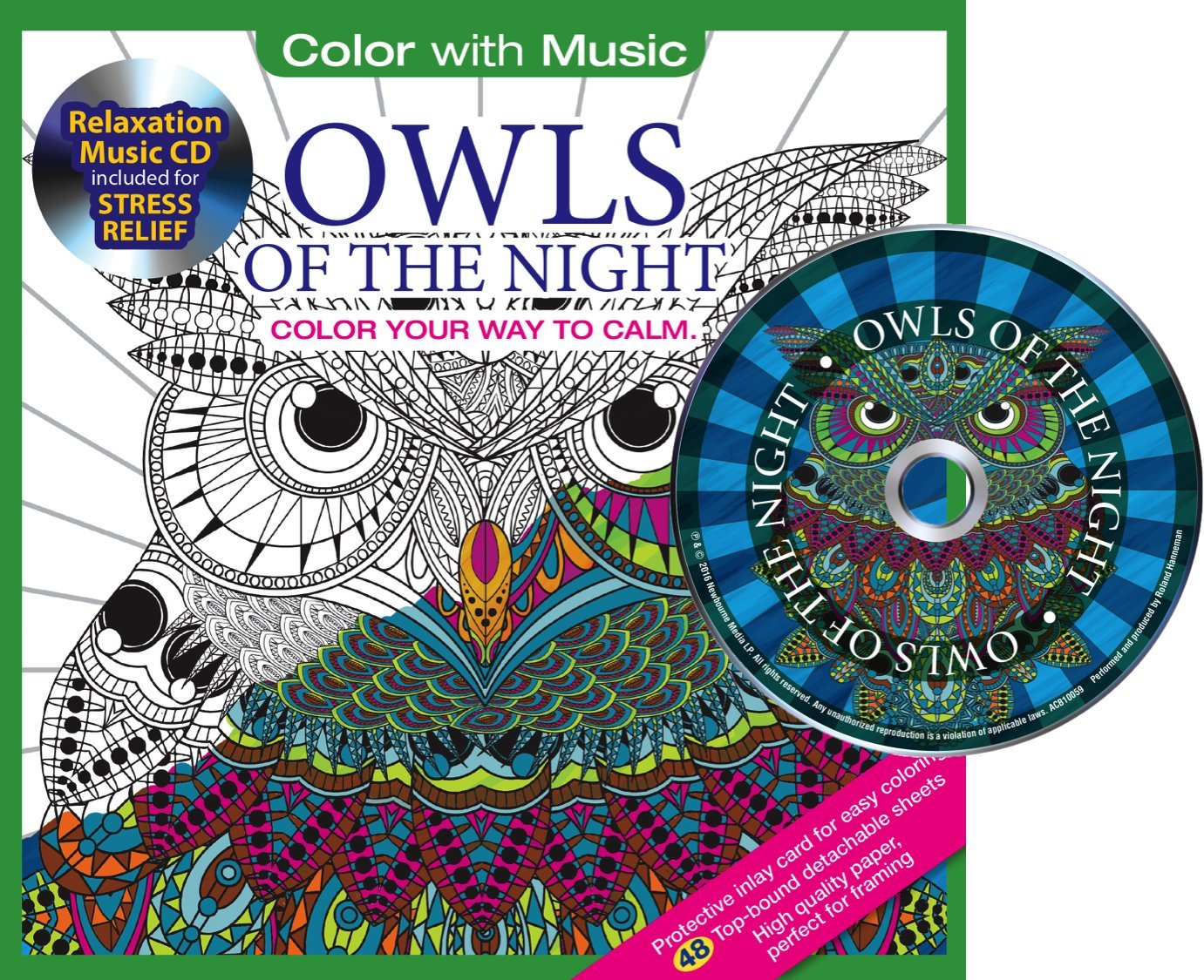 Owls Of The Night Adult Coloring Book With Bonus Relaxation Music CD Included: Color With Music