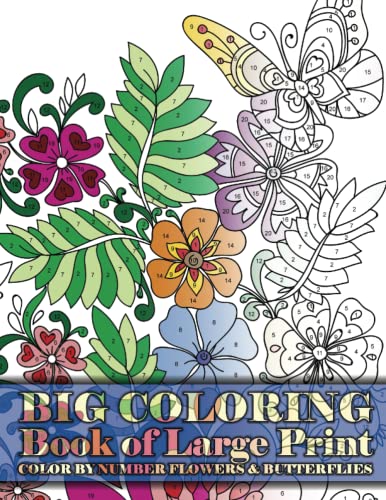 Big Coloring Book of Large Print Color By Number Flowers & Butterflies